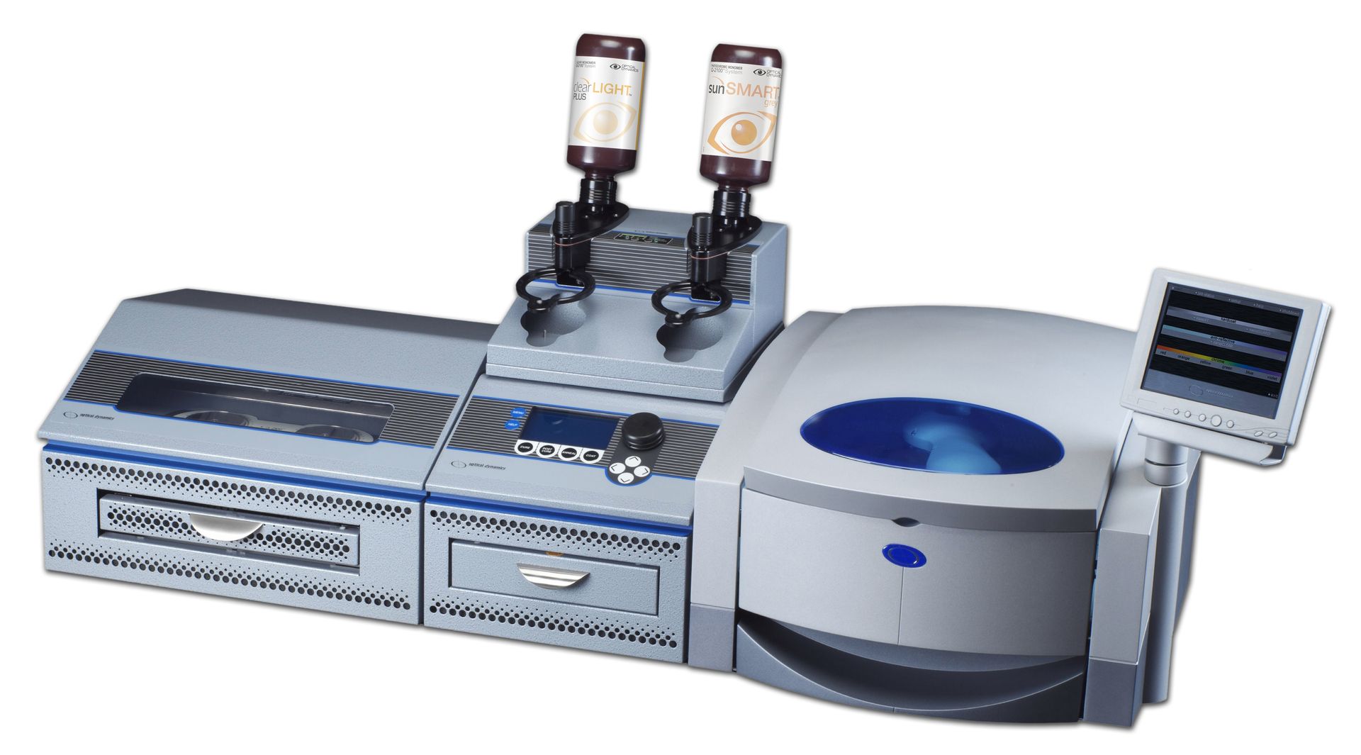 Q2100R and NanoClear AR coating unit side by side on the lab bench